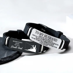 Personalized Custom Engraved Mens Bracelets Customized Lettering LOGO Silicone Bracelet To My Husband Son Gifts Men Jewelry