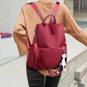 

Hot Waterproof Large Capacity Backpacks Fashion Soft Solid Color Cats Pendant Multi Zip Backpack Schoolbag Pouch