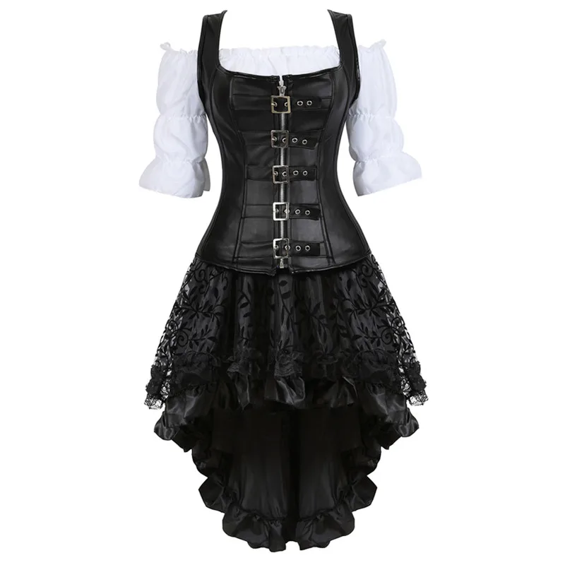 Plus Size 6xl Dress For Women 3 Pcs Leather Corset With Skirt And Renaissance Corset Gothic Pirate Costume Cosplay|Bustiers & Corsets| - AliExpress