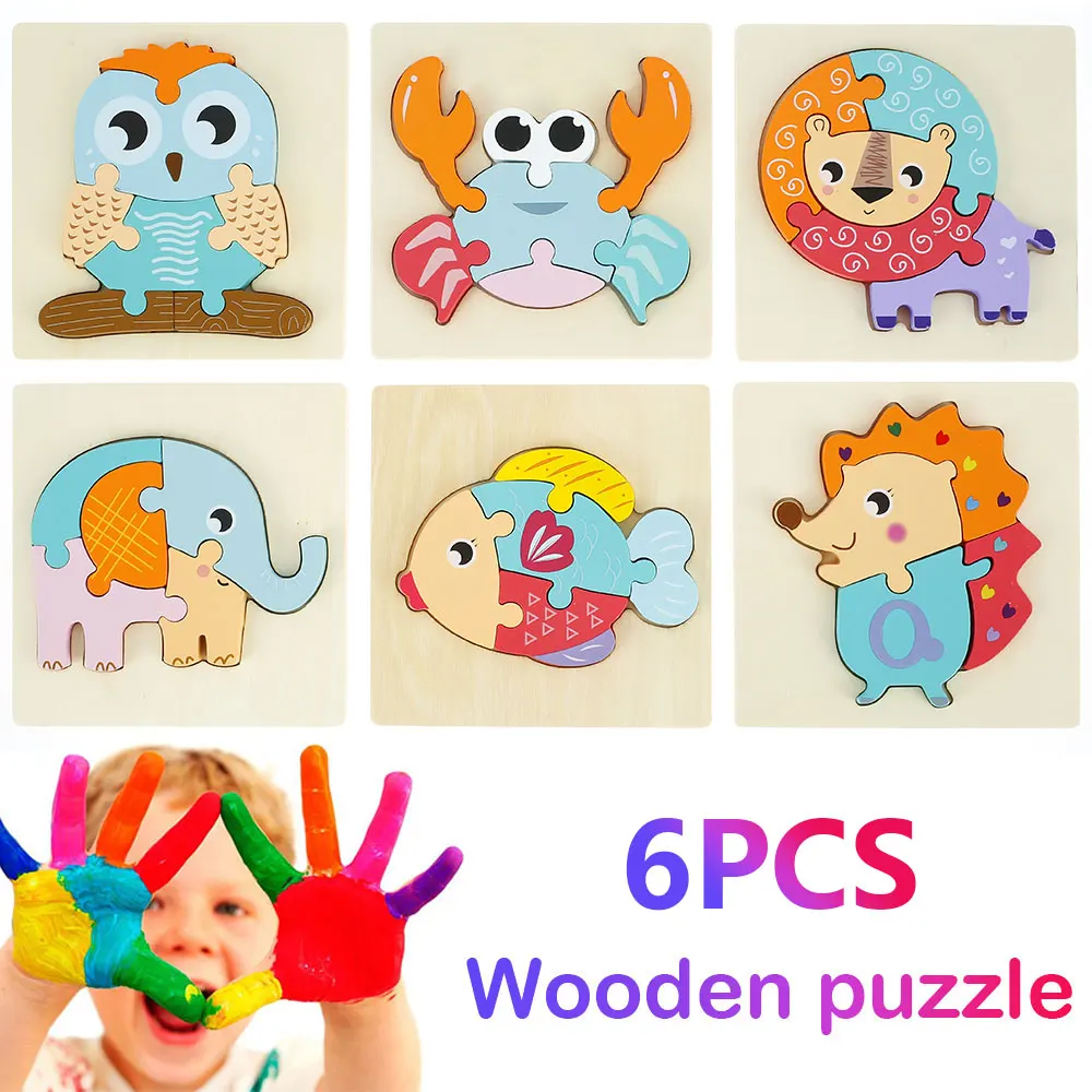 3D Wooden Puzzle Jigsaw Toys For Children Wood 3d Cartoon Animal Puzzles Intelli 