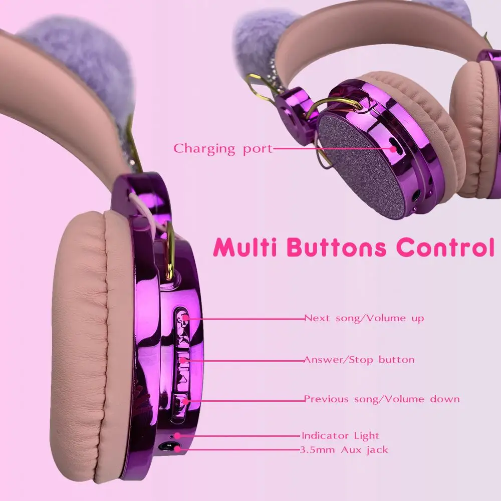 Bluetooth Unicorns Headphone Cute Kids Headphones Music Headset with MIC for Handsfree Boys Girls Birthday Gifts
