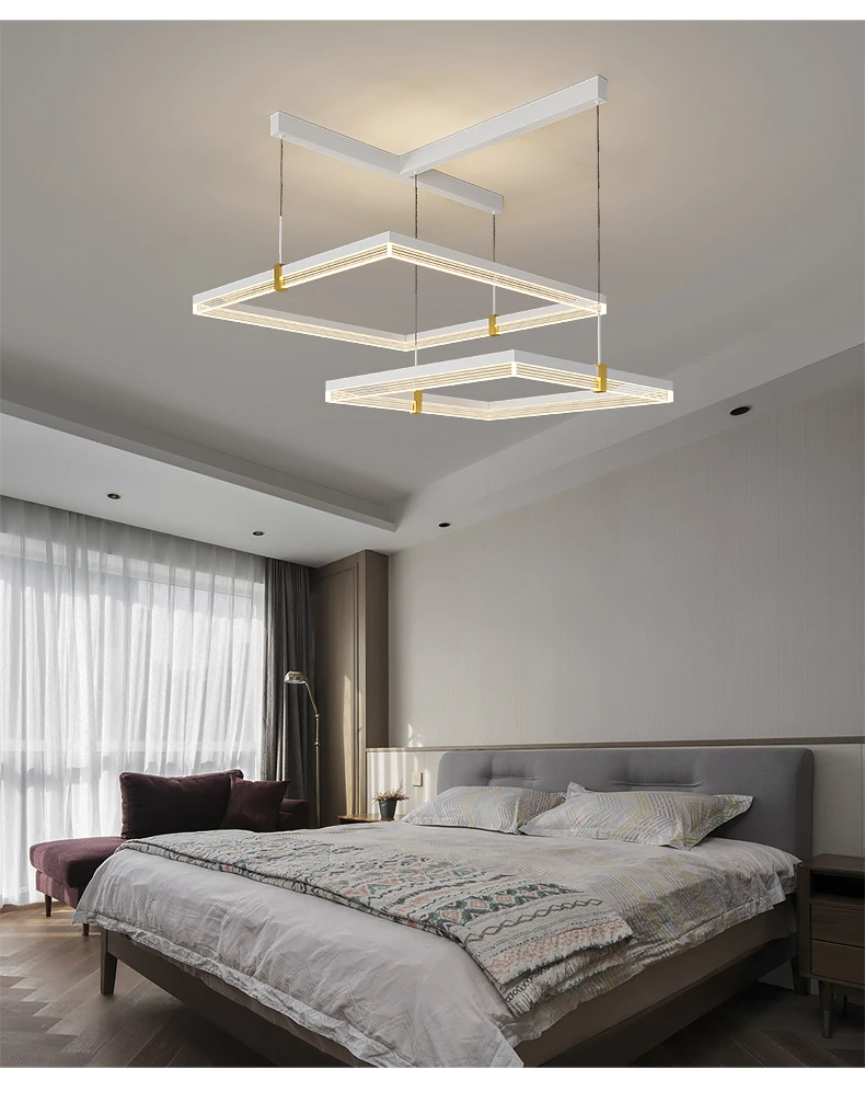 Nordic Minimalist Living Room Chandelier New Simple Modern Geometric Square Atmospheric Light Luxury Main Lamp Fixtures Dimmable hanging chandelier