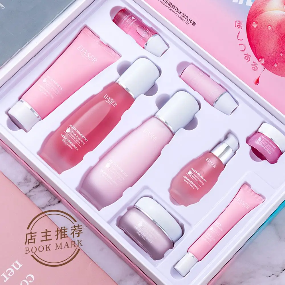

LAIKOU Peach Probiotic 9PCS Face Skin Care Product Set Repairing Anti-aging Anti-wrinkle Moisturizing Whitening Face Tonic Cream