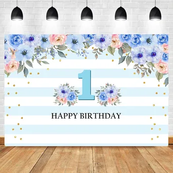

Neoback First Birthday Backdrop Purple Flower 1st Birthday Photography Background Dessert Table Photographic Props Backdrops