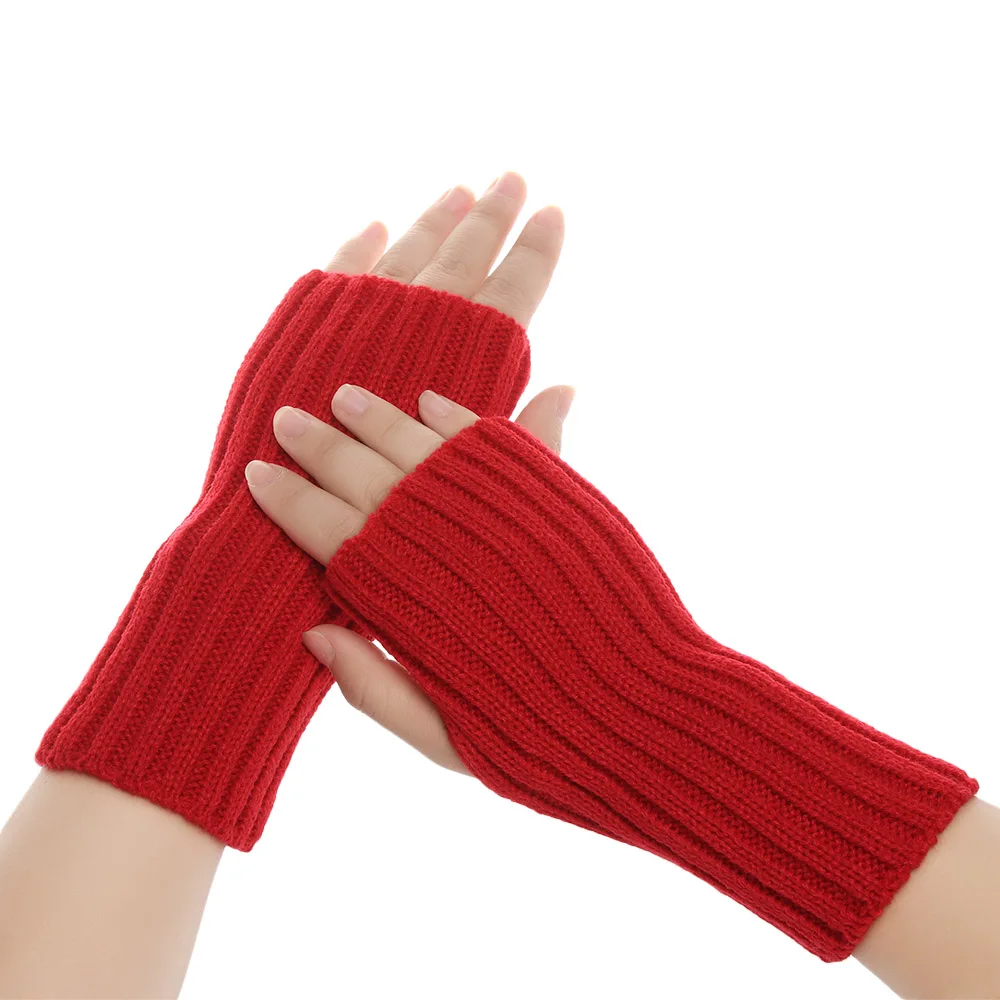 Style3-red 1 Pair Fashion Autumn Winter Spring Warm Women Ladies Girl Solid Gloves Arm Warmer Long Fingerless Xmas Knitting Wool Mittens - Цвет: Style3-red
