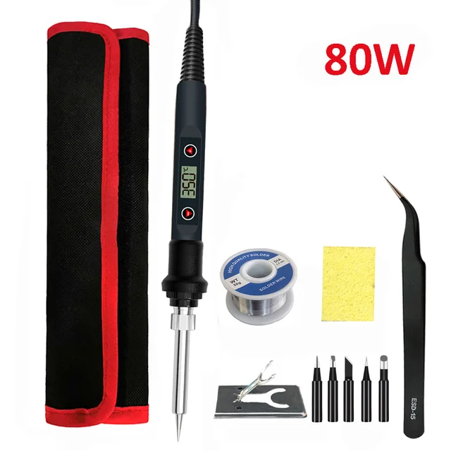60W/80W Electric Digital Soldering Iron Station 220V 110V Temperature Adjustable Welding Soldering Tips Tools Accessories 80W BLACK SET4