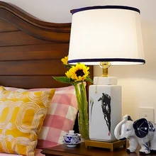 Китайская живопись чернилами, Керамическая Настольная лампа, роскошная медная прикроватная лампа для спальни, настенный выключатель, декоративная лампа, Abajur Led, свадебный подарок