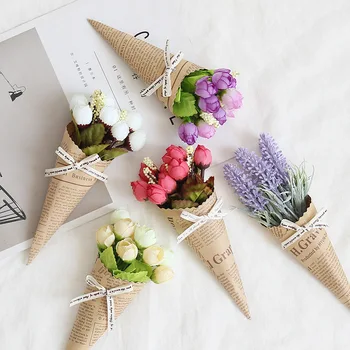 

European Style Kraft Paper Artificial Flower Creative Home Decoration Bouquet Simulation Flower Gift for Women Wedding Mini