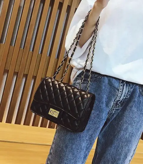 Fashion new handbags High quality PU leather Women bag wind chain Lozenge Shoulder bag Lock Stereotypes lattice