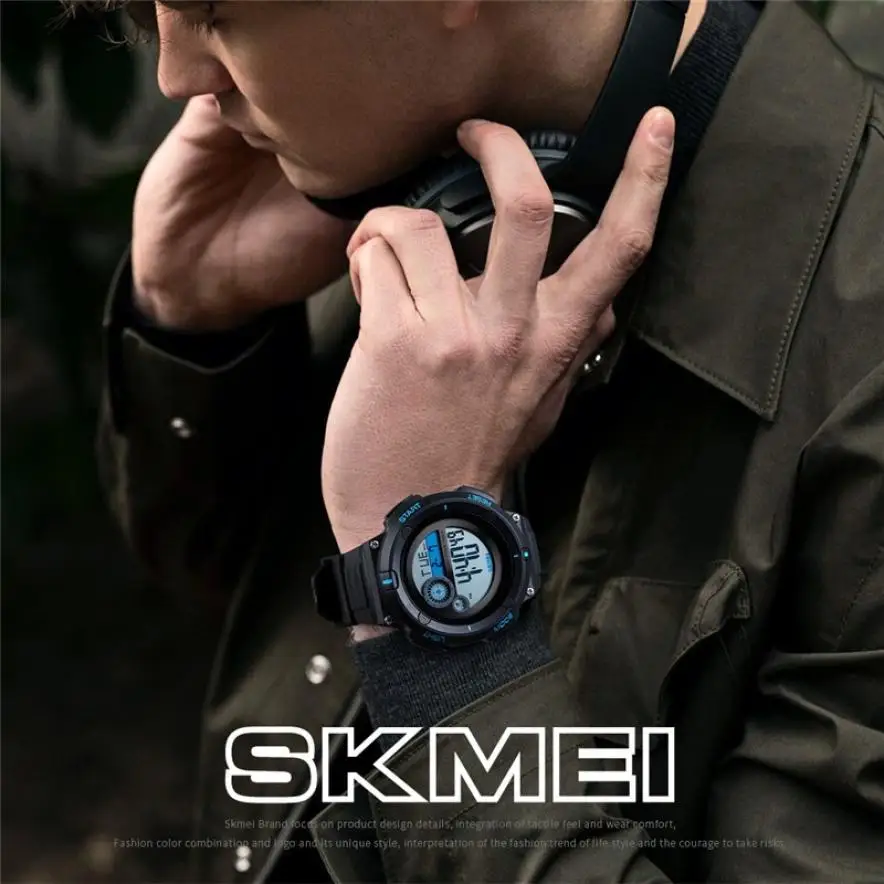 SKMEI 5 бар водонепроницаемый WeekDisplay 2 времени будильник мужские часы Открытый спортивные часы мужские цифровые наручные часы erkek kol saati 1481