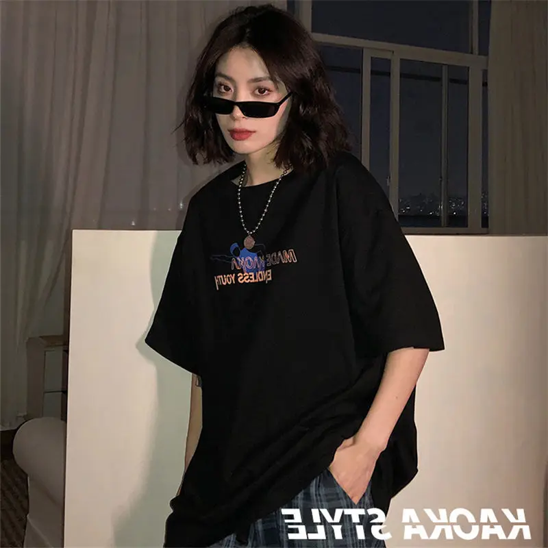 harajuku vintage aesthetic gothic graphic punk clothes shirts clothes top Women's t-shirts korean cotton Black Oversize Tops