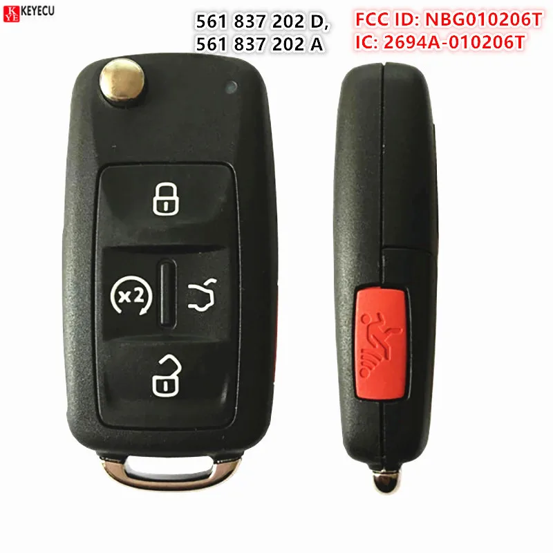 KEYECU Aftermarket P/N: 561 837 202A/ 561 837 202D FCCID: NBG010206T FOR VW Flip Remote Key 4 + 1 Button 315MHz 561837202 D/A