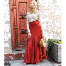 Siskakia, длинная юбка, однотонная, имперская, Свинг, женская, облегающая, плиссированная юбка с поясом, красная, черная, осень, мусульманская, качественная одежда для девочек