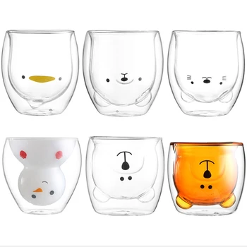 

Glass Mugs Double Wall Glass mug, Bear cat dog animal Double-layer glass mug Coffee Cup, Christmas mug gift ,cute Tea Milk Cup