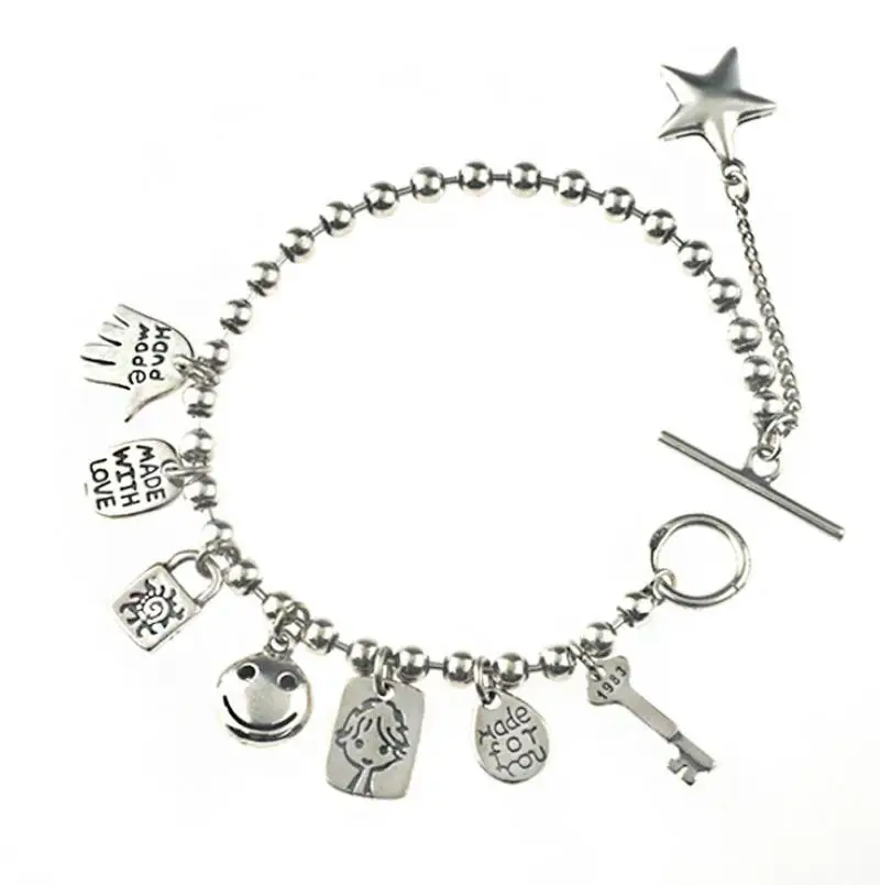 

Pure Silver Multiple Charm Pendants S925 Silver Link Chain Sterling 925 Silver Bracelet (YRT)