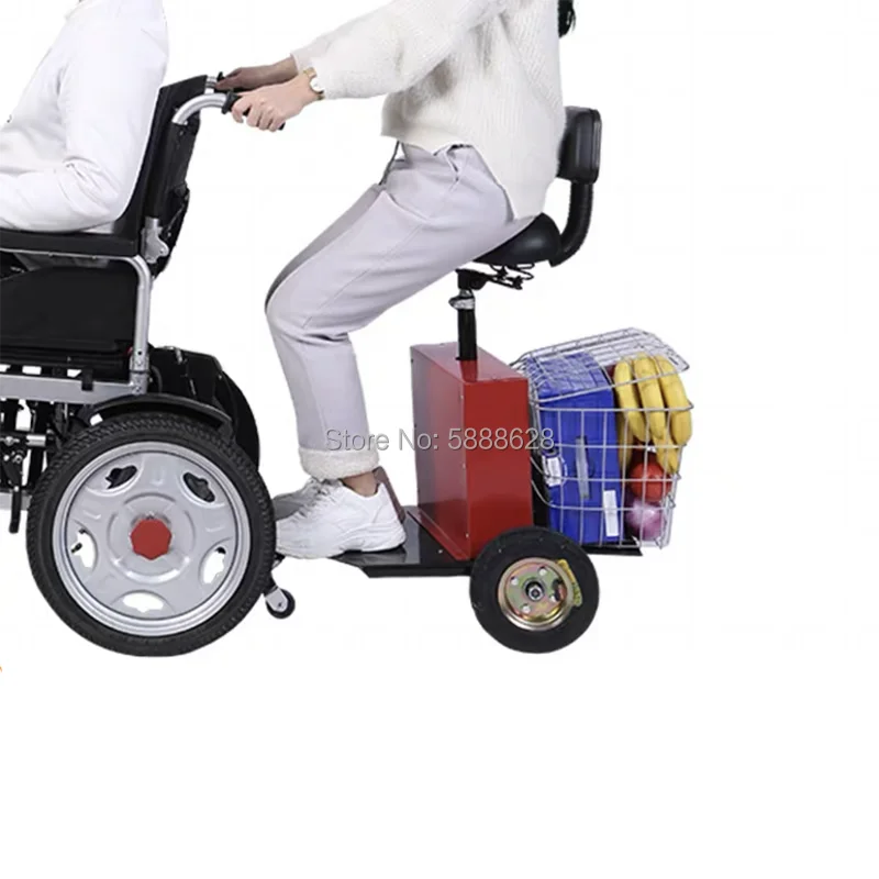 Free Shipping Electric Wheelchair Companion Trailer with Seat and Basket 2