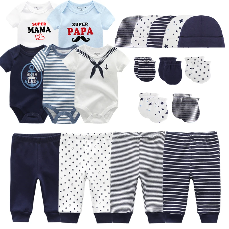 0-6 Months Newborn Set Baby Boy Clothes Suit Jumpsuits+Pants+Hat+
