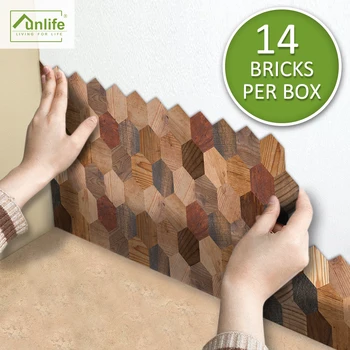 

Funlife® AMERICAN STYLE14pcs Hexagon Wood Self-adhesive Waterproof PVC Backsplash Wall Sticker for Kitchen Bathroom Living Room
