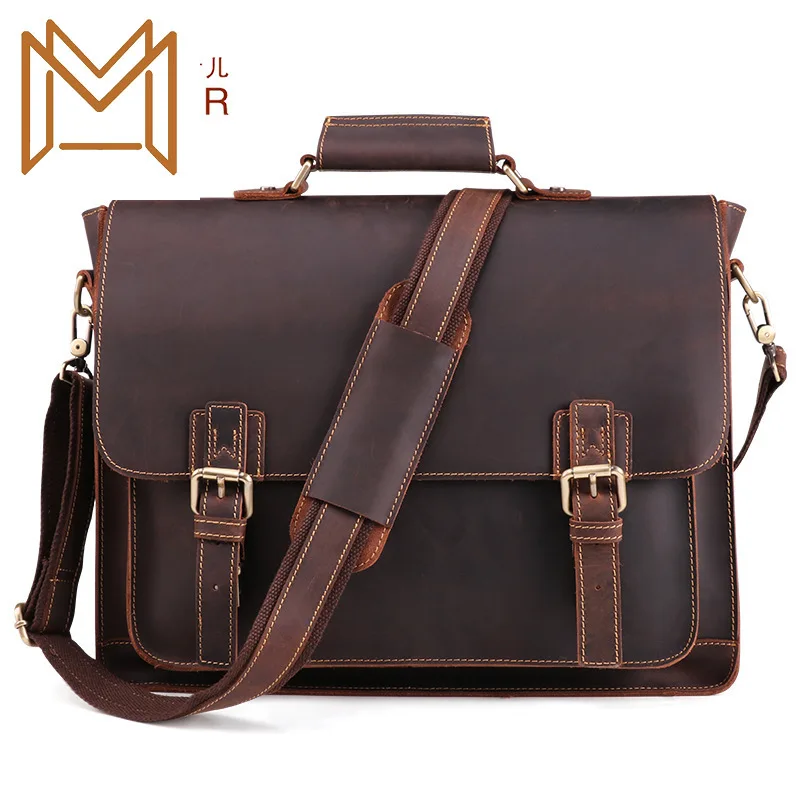 

Genuine Leather Man Briefcase Business Affairs Handbag 15.6 Inch Computer Package Male Crazy Horsehide More Function Male