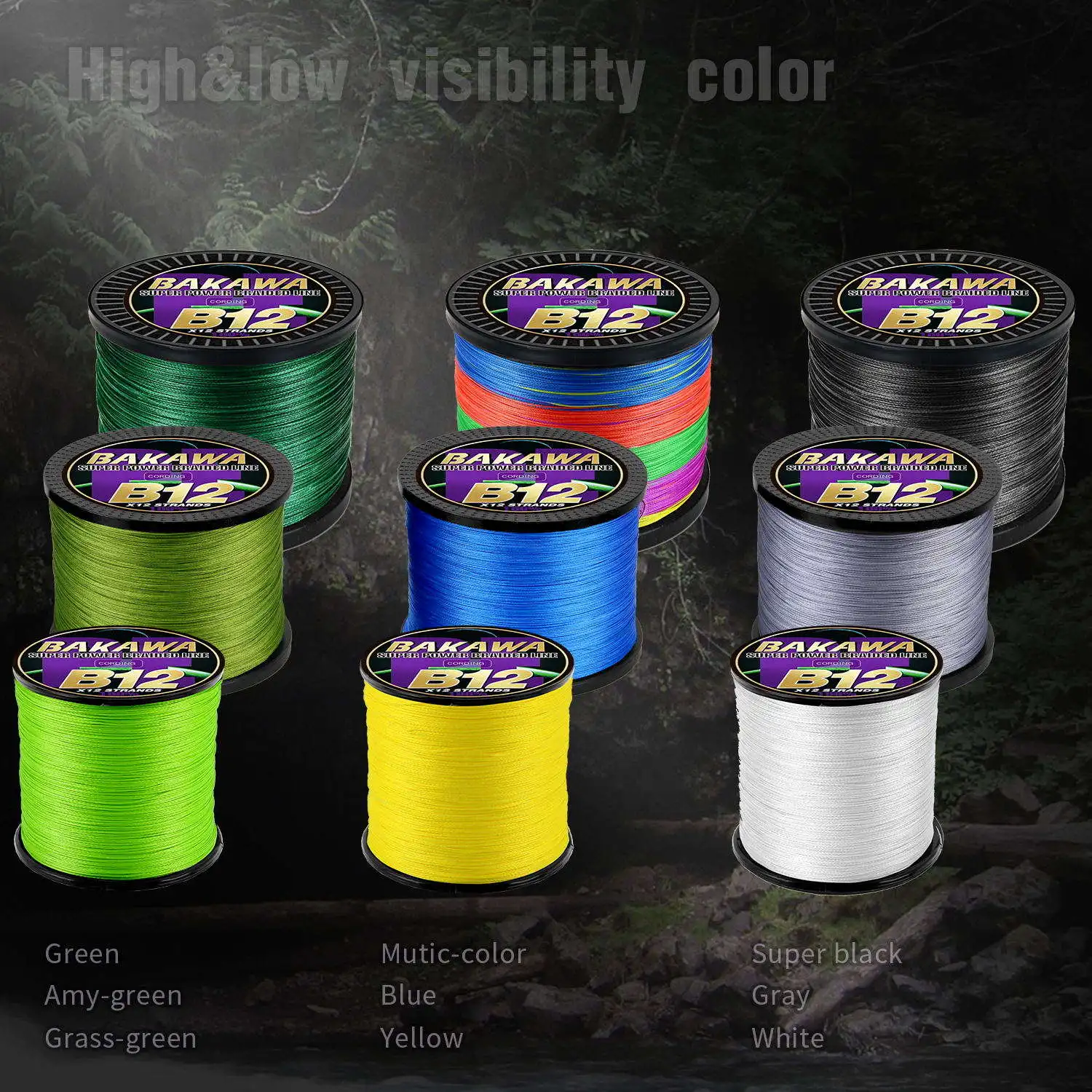 BAKAWA  X12 X8 Super Strong 12 Strands 8 Strands Braided Fishing Line 300M 500M Multifilament PE Line Saltwater Fishing Tackle 5