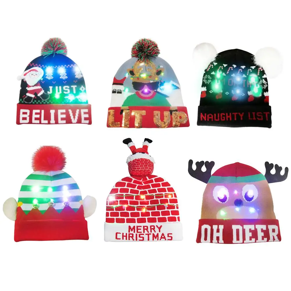 Светодиодный светящийся Рождественский головной убор, инновационные теплые, зимние, вязаные шерстяные шапки, шапка для детей, взрослых, праздничная вечеринка, подарок для мужчин, шапка и женщин