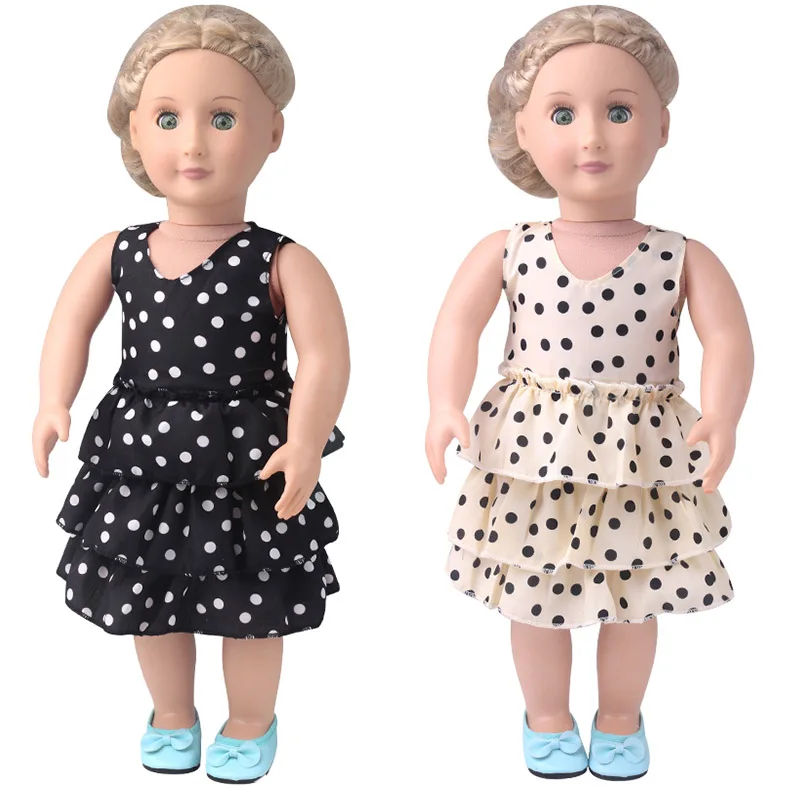 

18 inch Girls doll clothes Fashionable black polka dot dress cake American new born skirt fit 43 cm baby accessories c896