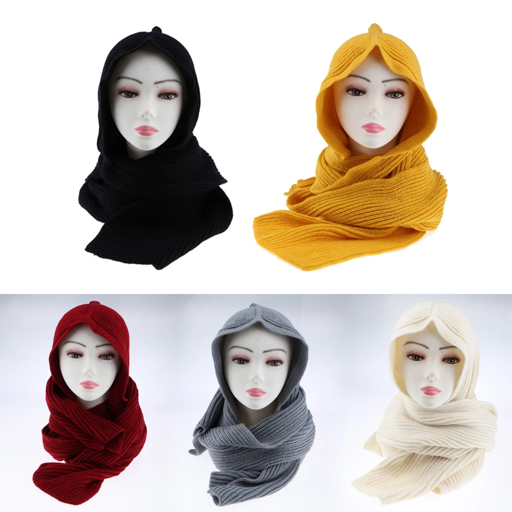 Hooded Winter Scarf for Men & Women- Chunky Knitted Scarves Hoodie Hat Warm Knitted Earflap Hats Snood Wraps Crochet Scarves