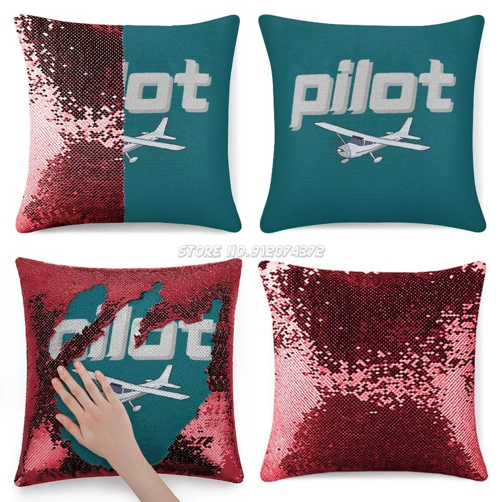 Pilot Pilot&ampco Combo Sequin Pillowcase Glitter Pillow Case for Sofa Decorative Party Valentines Day Airpl | Дом и сад