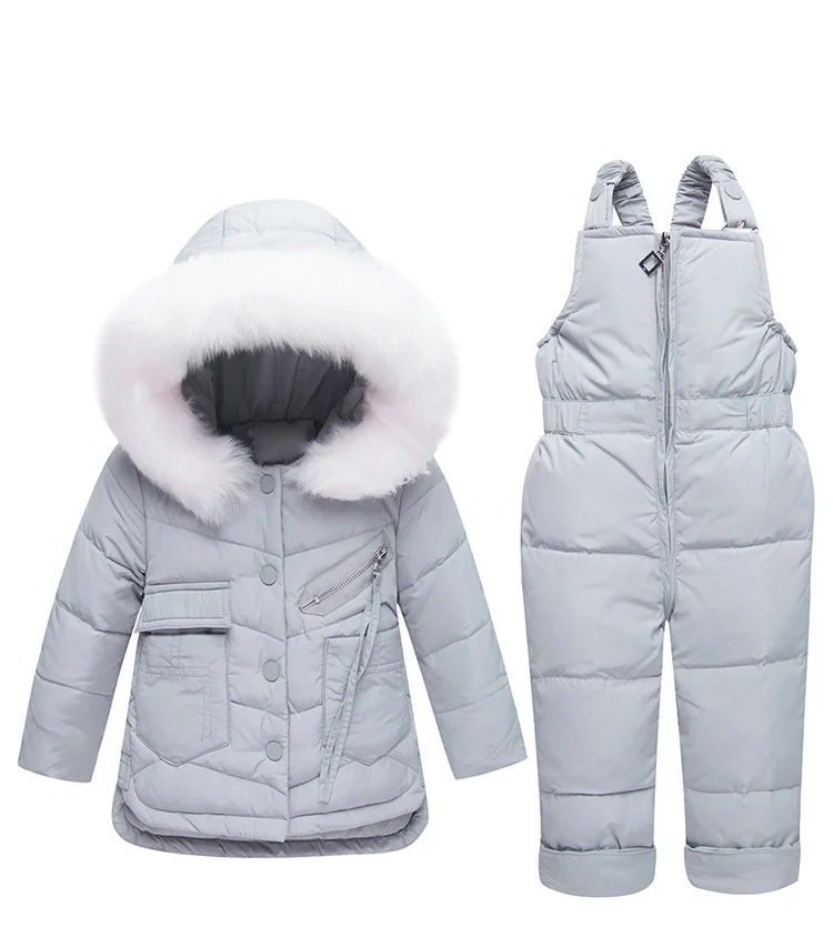Комплект зимней одежды для маленьких мальчиков, парка для маленьких девочек зимние пуховые пальто для девочек зимний комбинезон для маленьких девочек, детское теплое пальто с капюшоном+ комбинезон, 2 предмета