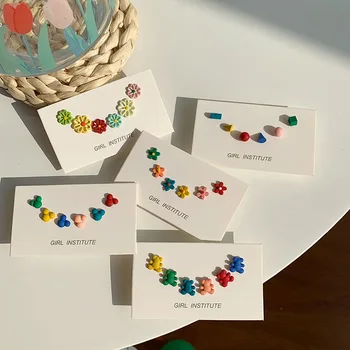 

925 Silver Earrings Set Summer Fresh Versatile Color Little Daisy Flower Ear Stud Women's Simple Small Ear Stud