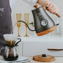 

Coffee Pot 304 Stainless Steel Coffee Maker Coffee Pot with Temperature Display Wood Grain Handle Milk Jug Hot and Cool Kettle