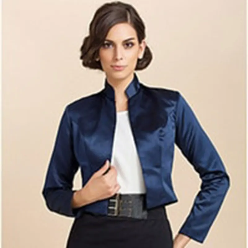 Mingli Tengda Custom Made Bridal Satin Jacket Wrap Wedding Fashion Collar Shrug Long Sleeves Bolero Jacket Women Navy Caps Cape