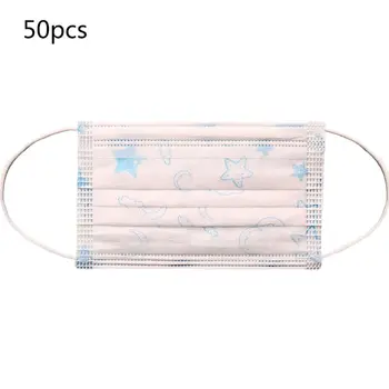 

50Pcs Disposable Dustproof Mouth Mask for Kids Cute Cartoon Print Face Cover Anti-Fog Antibacterial Earloop Respirator