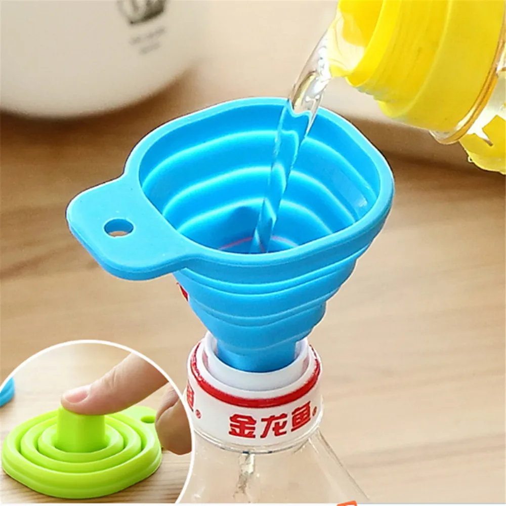 

1pcs Mini Foldable Funnel Silicone Collapsible Funnel Folding Portable Funnels Be Hung Household Liquid Dispensing Kitchen Tools