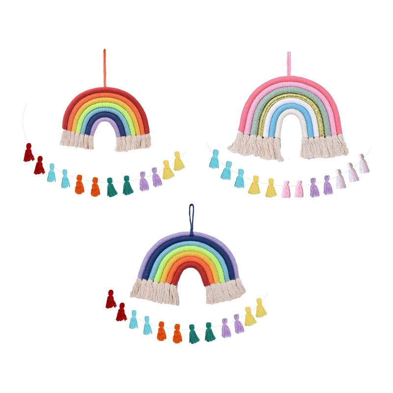 

2 Pcs Rainbow Wall Hanging Decor with Ornament Tassel Garland, Macrame Handmade Weaving Ornament