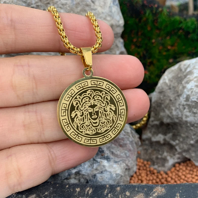 Versace Two Tone Medusa Pendant Necklace