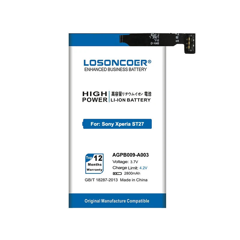 100% Оригинальный LOSONCOER AGPB009 A003 2800 мАч для Sony Ericsson Xperia go ST27 ST27A ST27i сменный литий