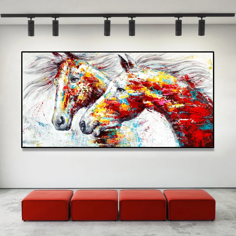 

Abstract Animal Oil Painting Prints on Canvas Wall Art Colorful Horses Picture for Living Room Home Decorative Posters No Frame