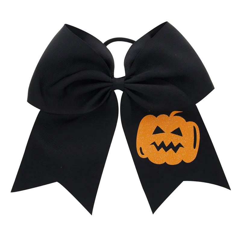 1 pcs Halloween girl hair ring 17cm big bow elastic hair band orange black purple pumpkin bat spider witch skull print hair rope