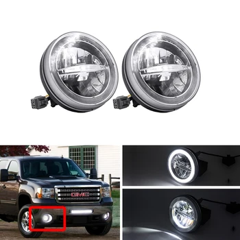 

E4 DOT DRL Halo Led Front Driving Fog Light Assembly Kits For GMC Sierra 1500 2007-2013 2500HD 3500HD 2007-2014