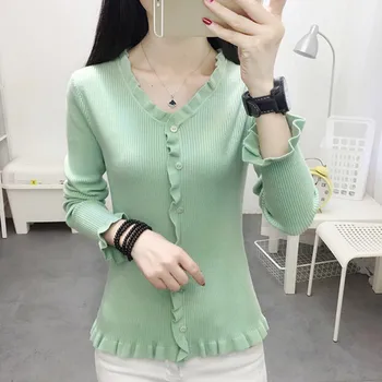 

2019 New Fashion Women V-neck candy color Sweater Outerwear Pullover Knitted