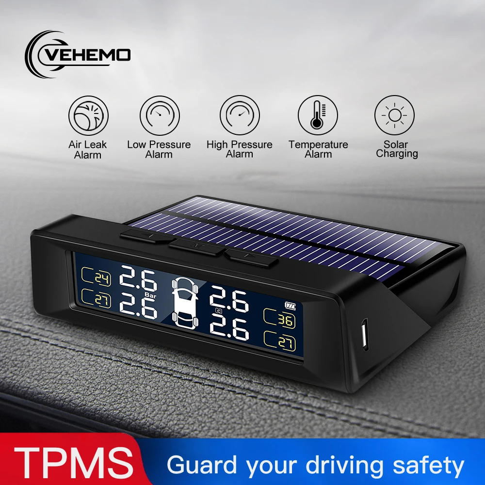 

VEHEMO TPMS car tire alarm, tire pressure / tire temperature monitoring / active alarm / moving license plateincluding 4 sensor