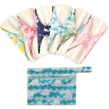 

Sanitary Reusable Cloth Menstrual Pads Washable Natural Organic Napkins with Charcoal Absorbency Layer with Free Mini Wet Bag