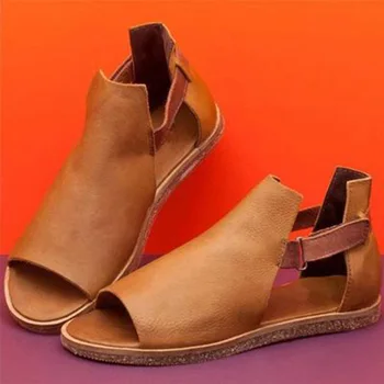 

2020 New Women Sandals Flats PU Leather Vintage Ladies Sandals Female Shoes Woman Open Toe Non-Slip Sandalias Mujer Plus Size