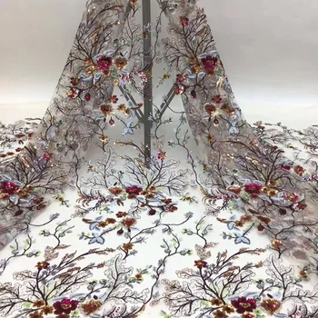 

(5yards/pc) high quality 3D embroidered African French net lace fabric very beautiful sequins tulle lace for party dress FZZ872