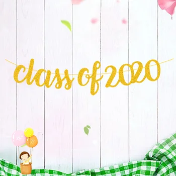 

Graduation Class Party Decorations Ornament Graduation Photo Booth Props Congrats Grad Class of 2020 Gold Glittering Flag Banner