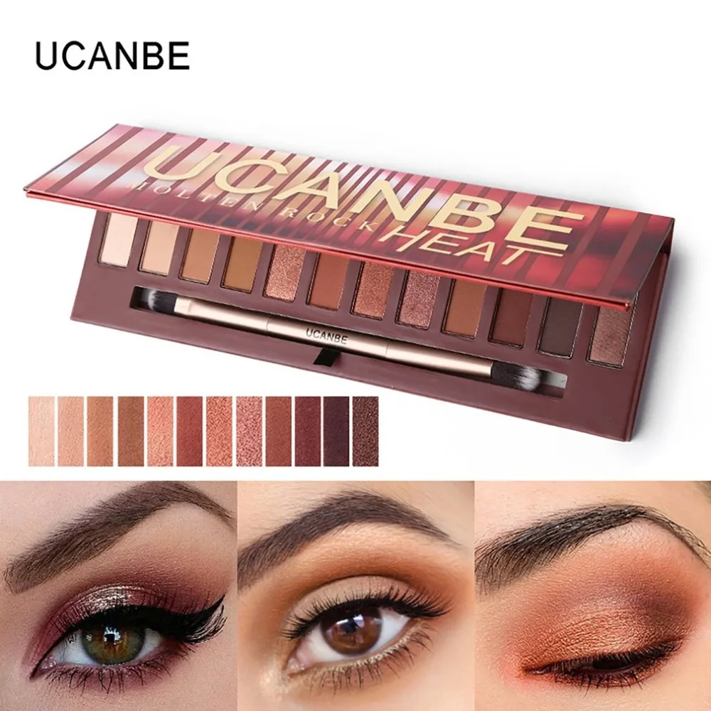 UCANBE 12 Color Molten Rock Heat Eye Shadow Palette Flame Nude Shimmer Matte Smoky Eyeshadow Red Brown Pumpkin Color Style