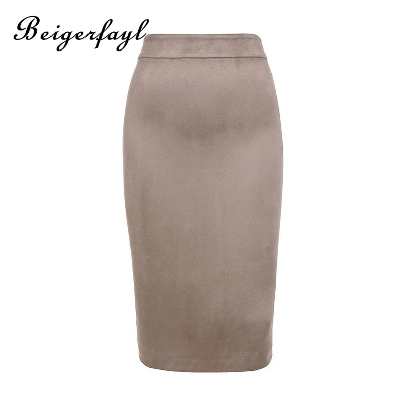 Хаки Beigerfayl Invierno Mujer, осень, Новое поступление, женские зимние юбки, Женская замшевая Сексуальная желтая юбка миди, элегантная кожаная GS146 - Цвет: Хаки