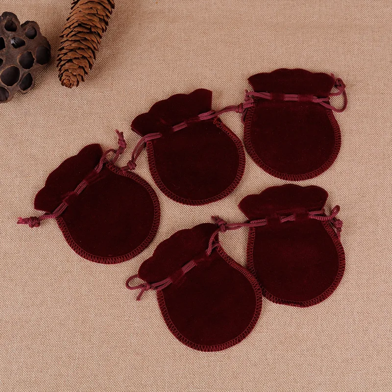 100pcs/lot 7x9cm Black Calabash Shape Drawstring Gourd Velvet Bags Jewelry Pouches Wedding Gift Packaging Bags Custom Logo
