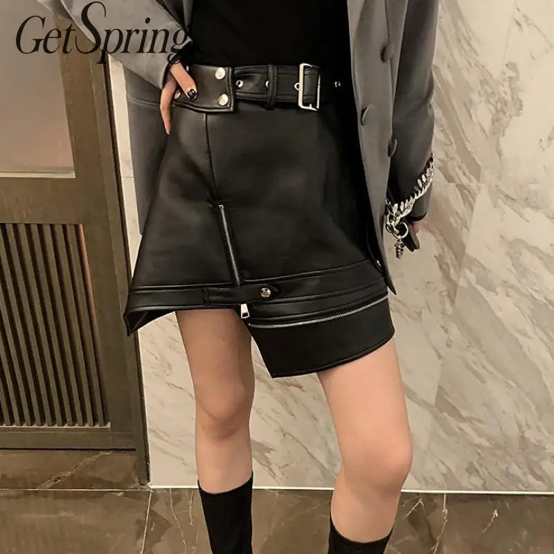 Getвесенняя Женская юбка с высокой талией из искусственной кожи юбки Необычные